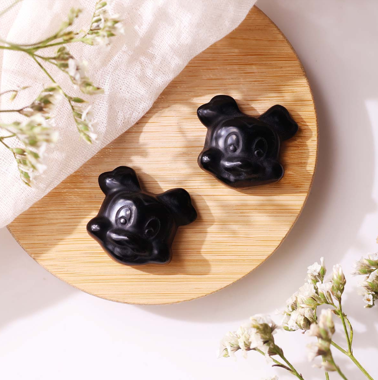 Black Obsidian Mickey Face 1 Inch
