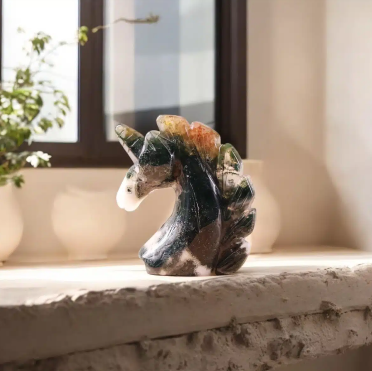 Moss Agate Small Unicorn