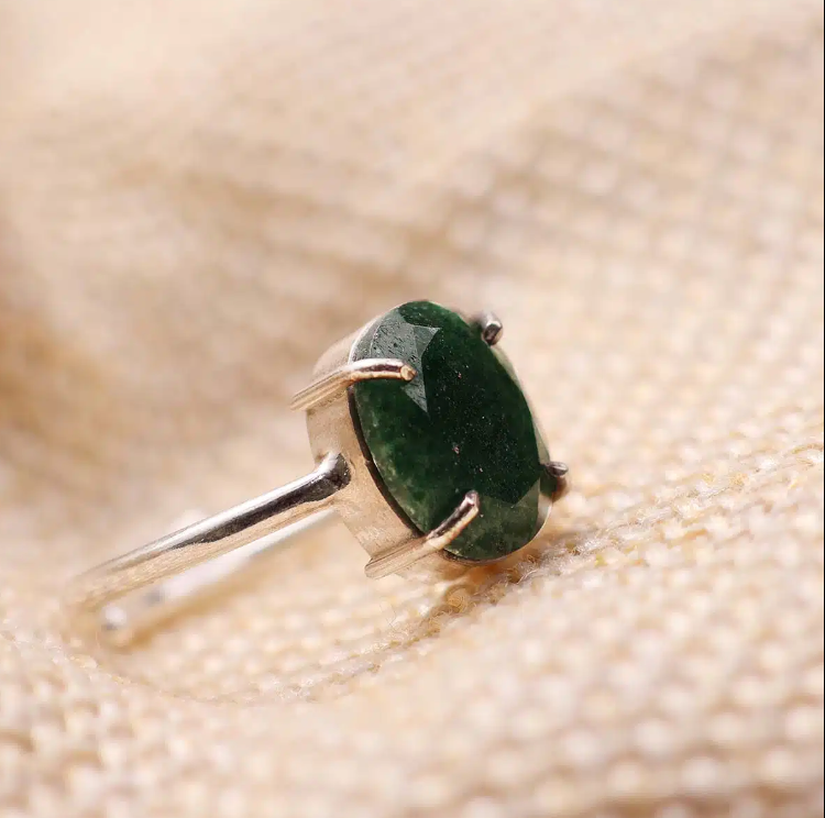 Green Jade Diamond Cut Ring
