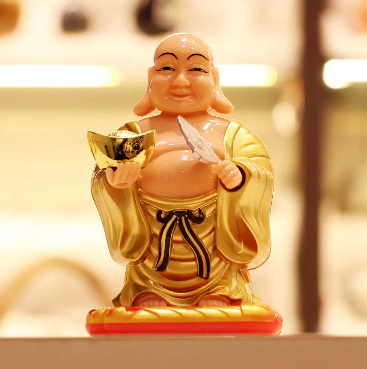Solar Laughing Buddha with Waving Fan & Ignot