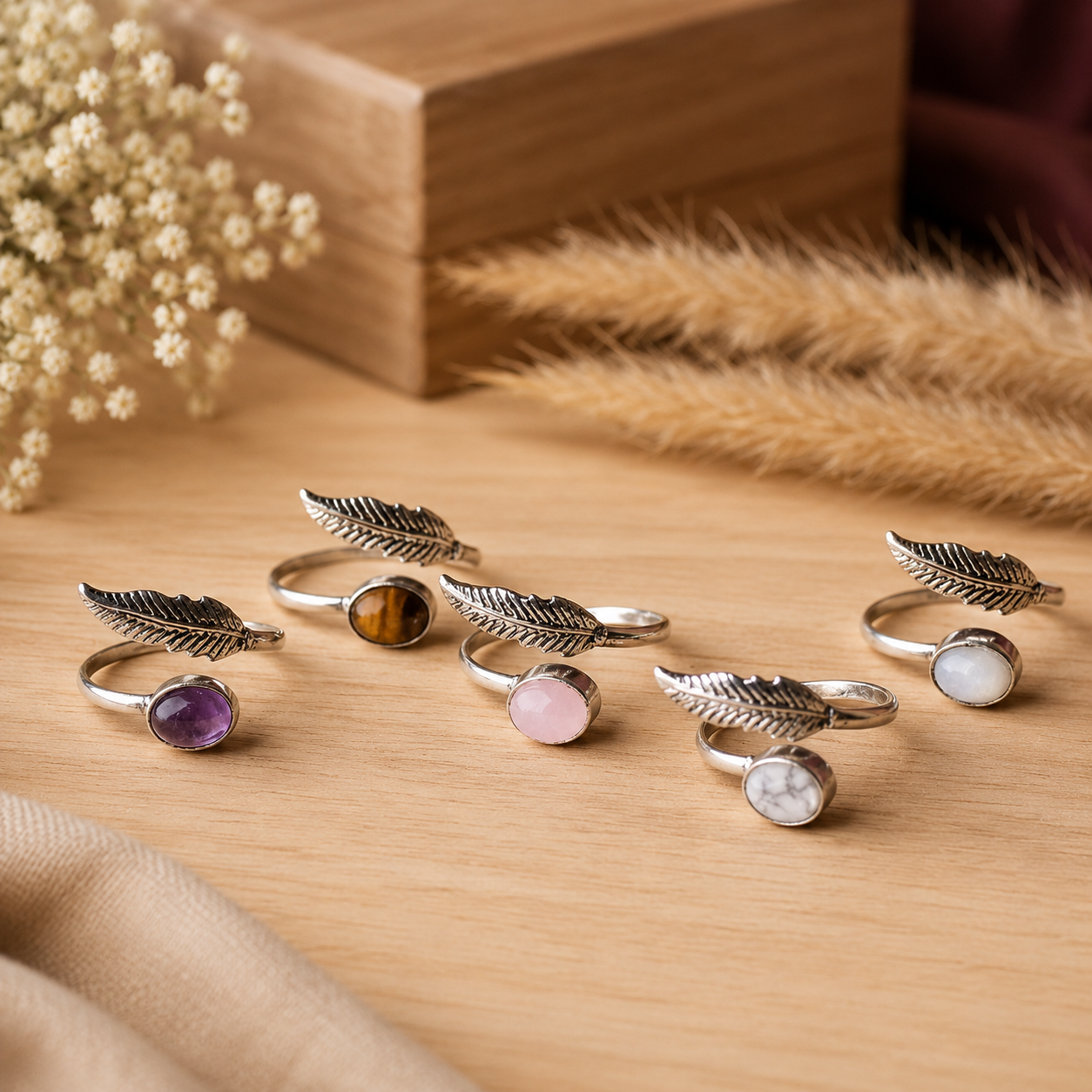 Crystal Feather Rings