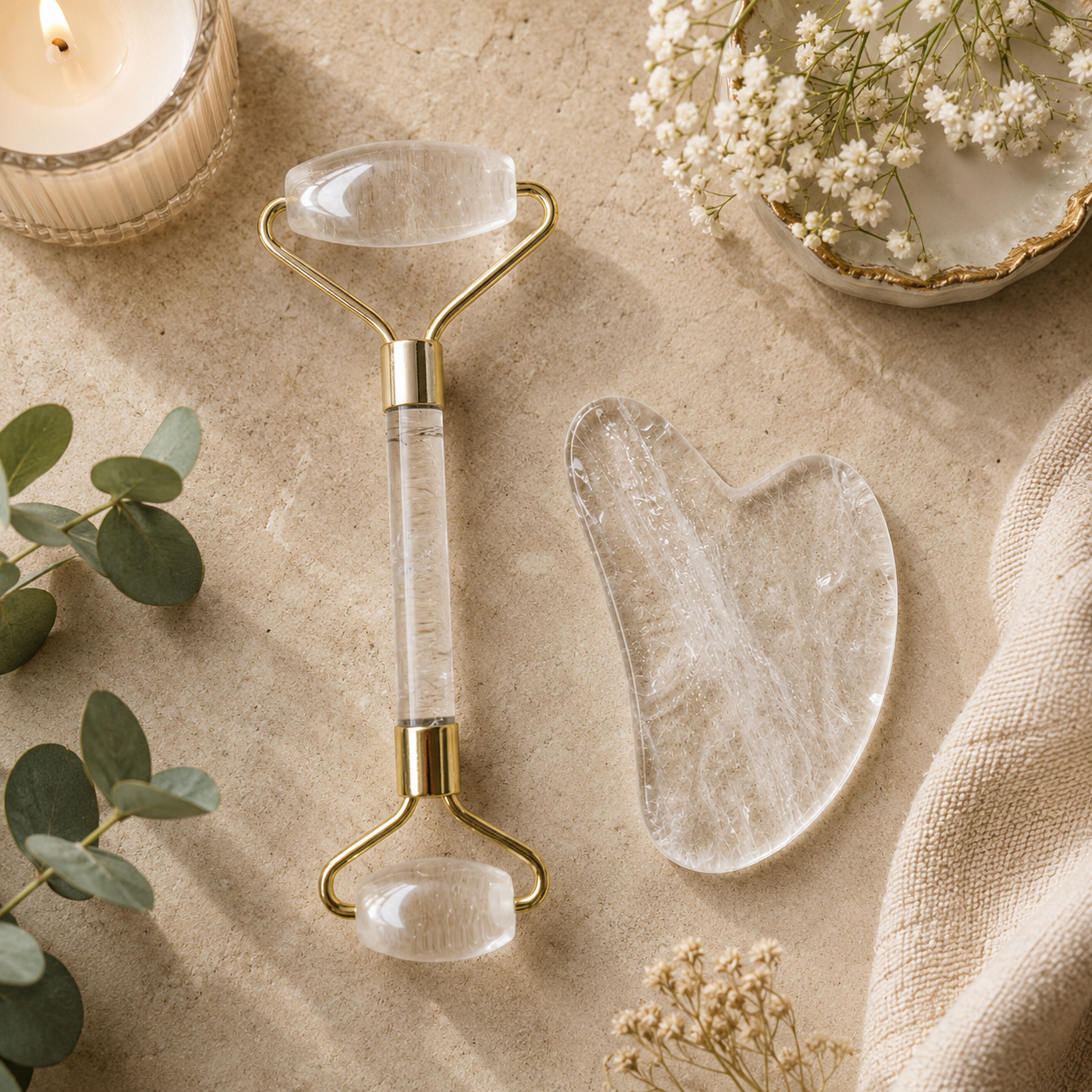 Clear Quartz Roller and Gua Sha
