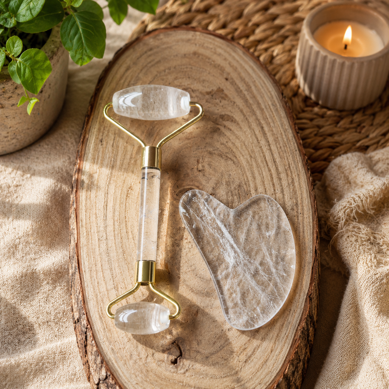 Clear Quartz Roller and Gua Sha