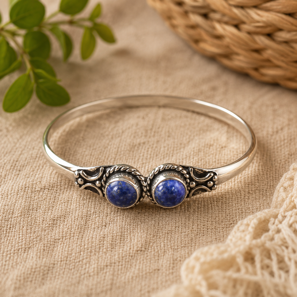 Lapis Lazuli Silver Cuff Kada