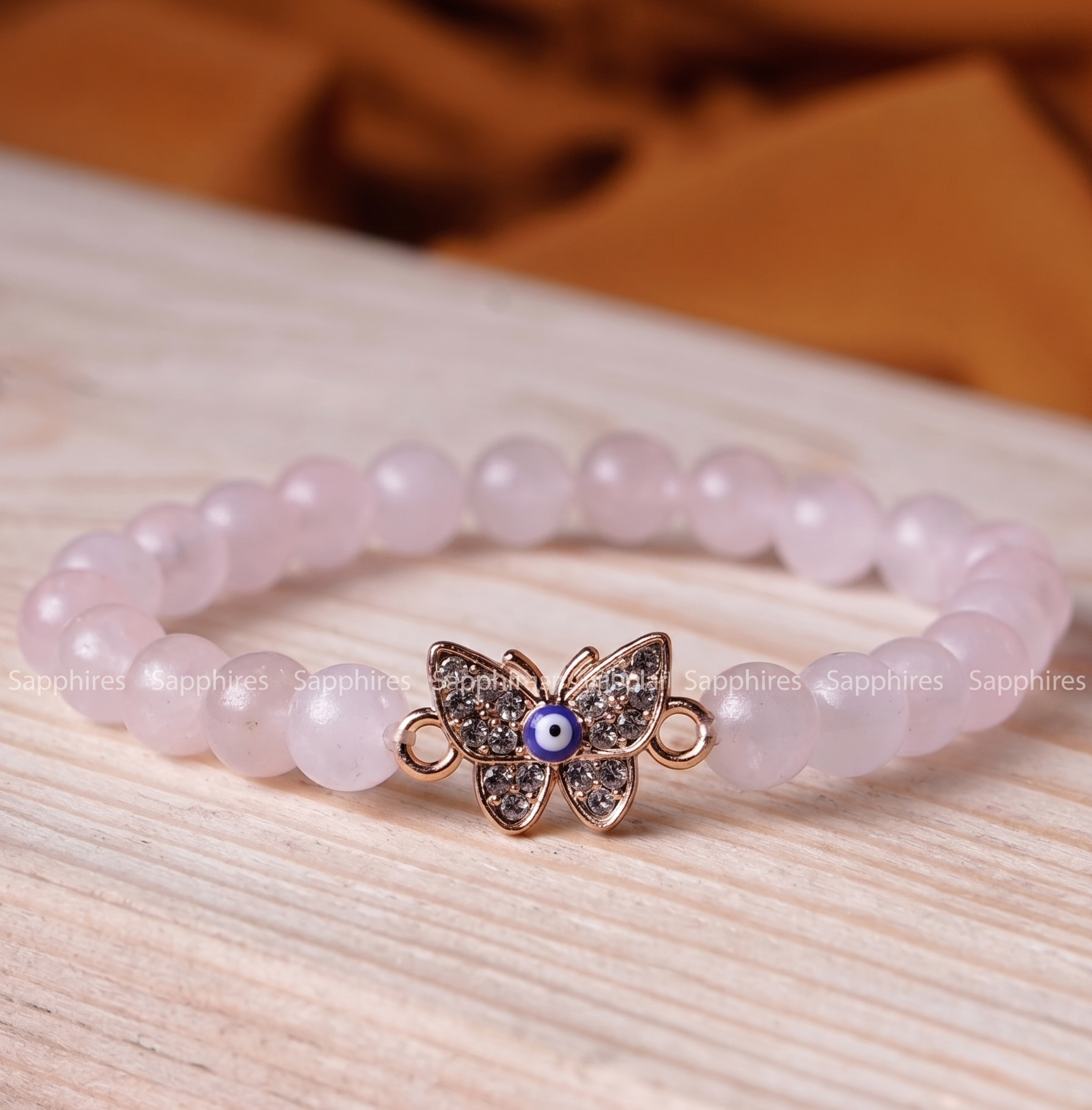 Rose Quartz Evil Eye Butterfly Bracelet