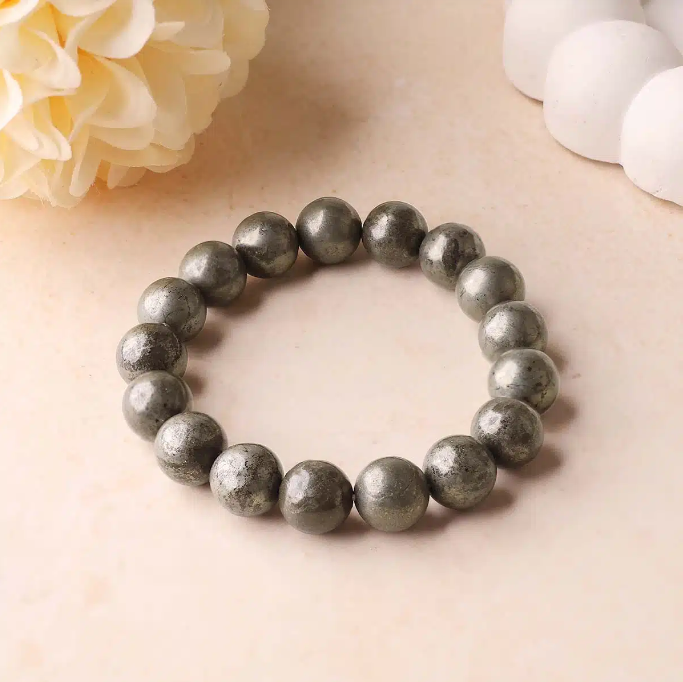 Pyrite Round Beads Bracelet