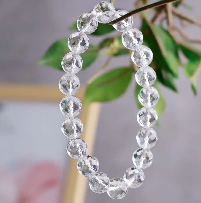Clear Quartz Faceted Round Beads Bracelet