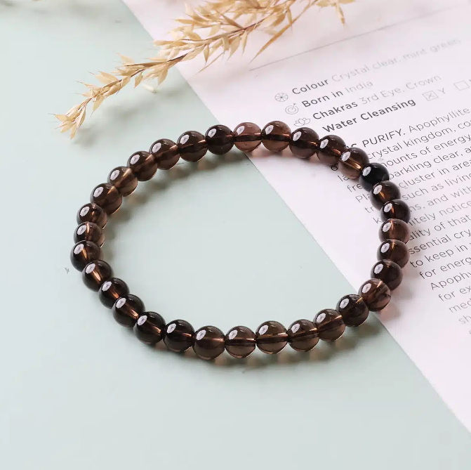 Smoky Quartz Round Beads Bracelet