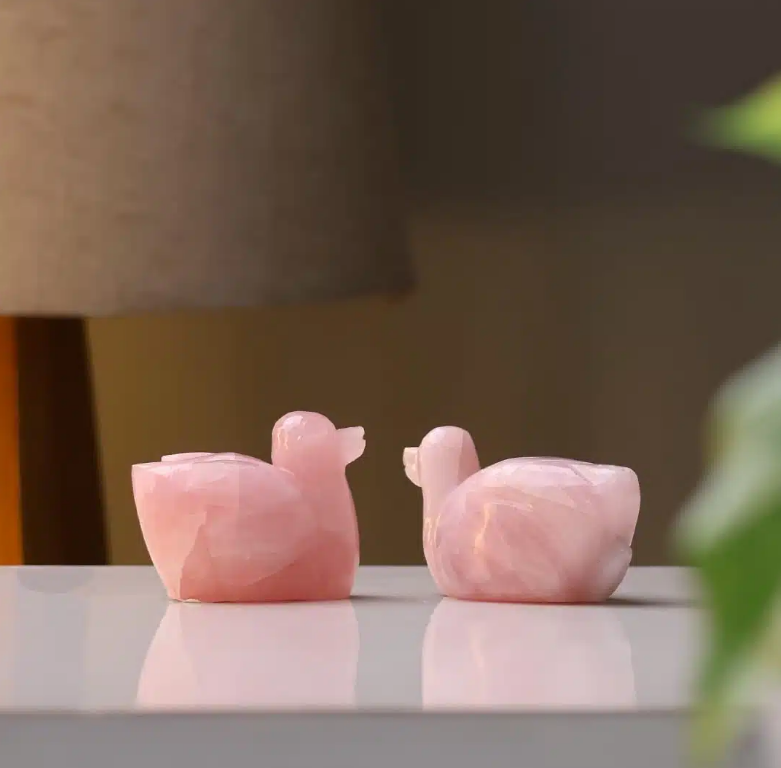 Rose Quartz Duck Pair