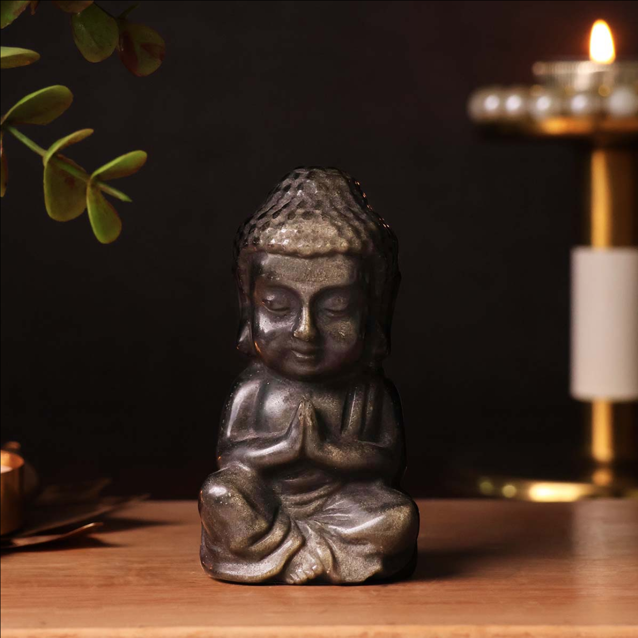 Golden Sheen Obsidian Buddha 3 Inch
