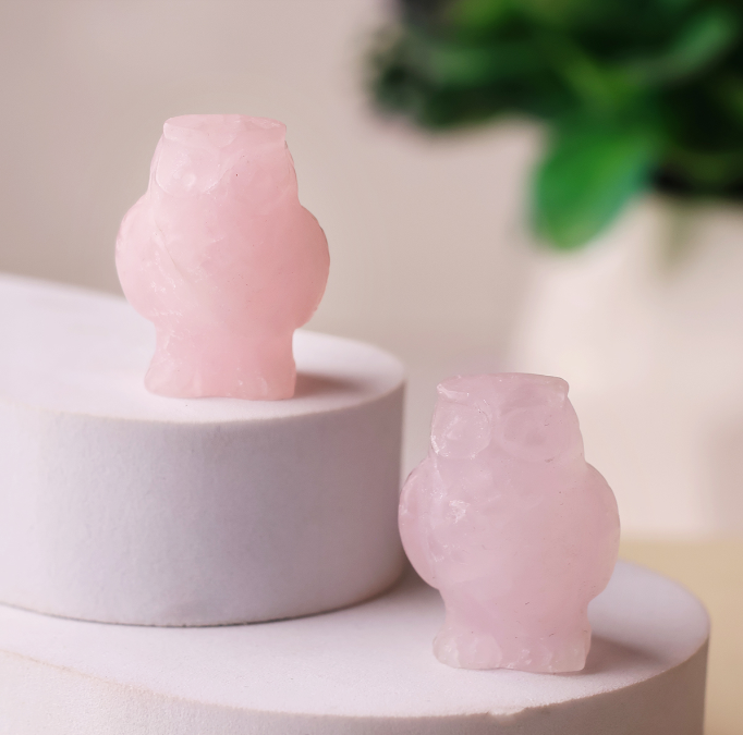 Rose Quartz Owl 1 Inch