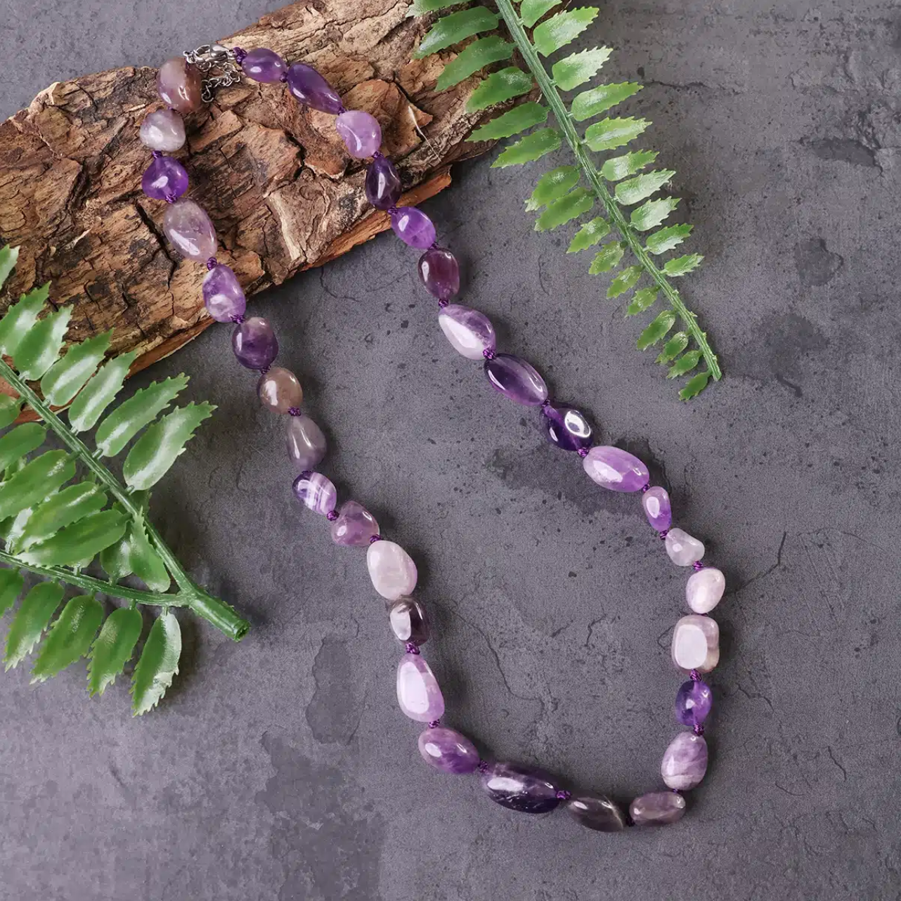 Amethyst Small Tumble Necklace Knotted