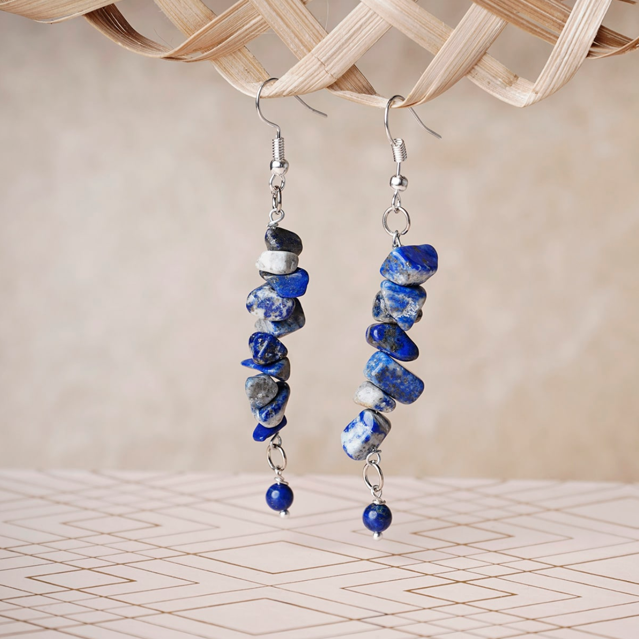 Lapis Lazuli Chips Hook Earrings