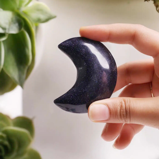 Blue Goldstone Half Moon ( Man-Made )