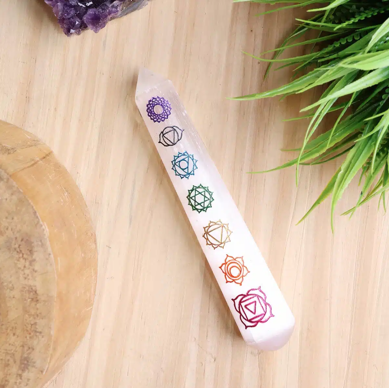 Selenite 7 Chakra Wand