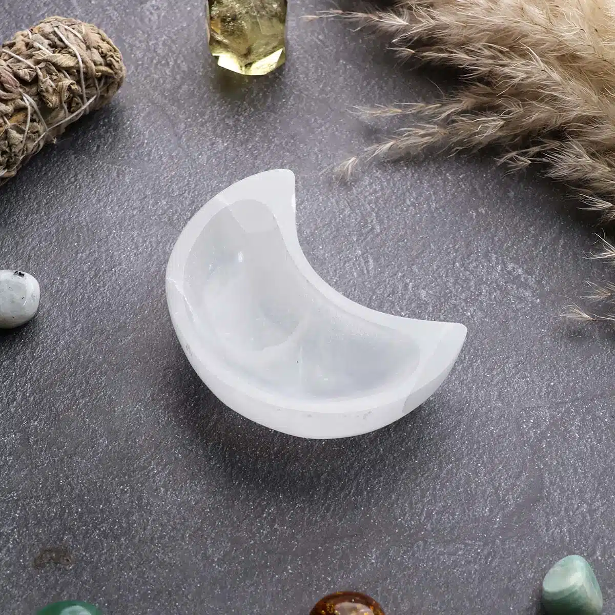 Selenite Moon Bowl, Crystal for Cleansing, Charging