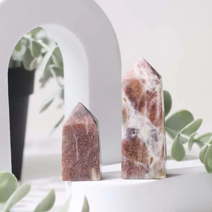 Golden Sunstone With Moonstone Tower