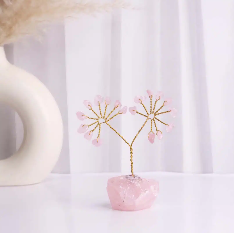 Rose Quartz Chips Tree In Raw Base