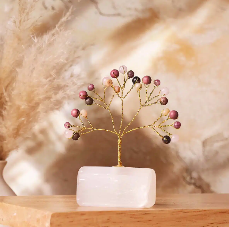 Love Beads on Selenite Raw Root Tree