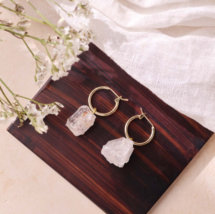 Clear Quartz Raw Hoop Earrings