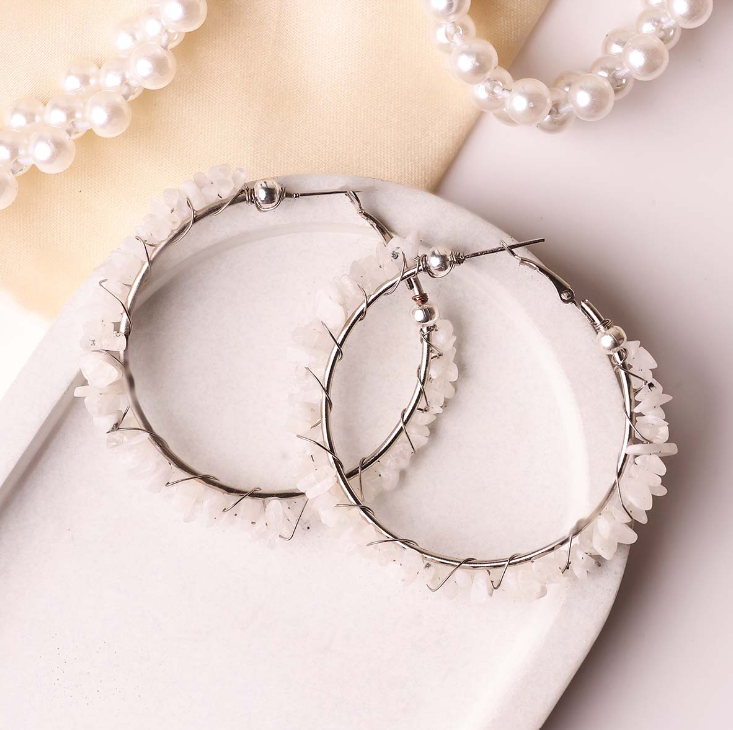 Moonstone Chips Huggie Hoops Earring