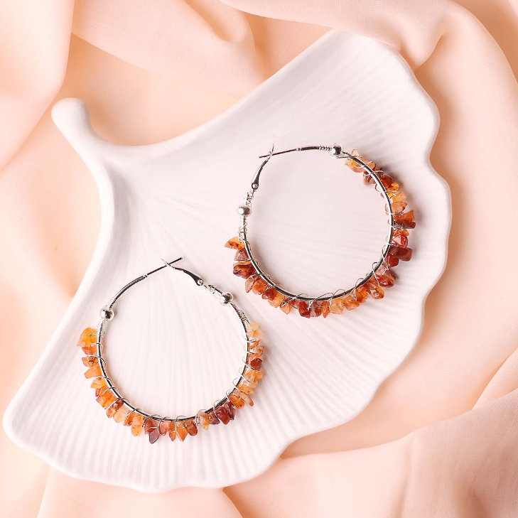 Red Carnelian Chips Huggie Hoops Earring