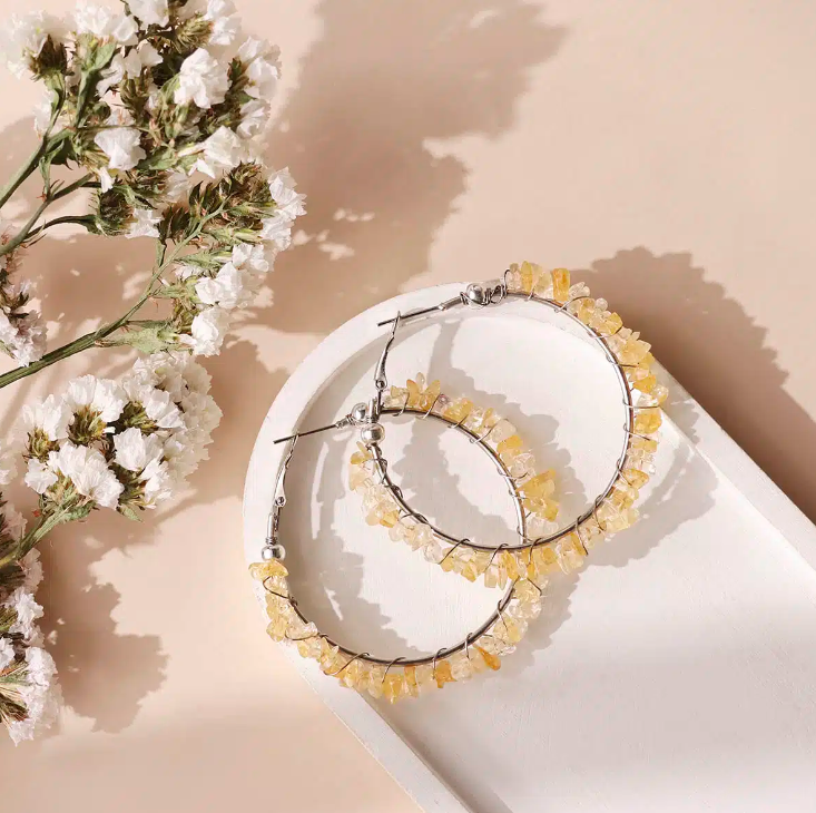 Citrine Chips Huggie Hoops Earring