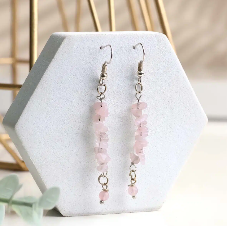 Rose Quartz Chips Hook Earring