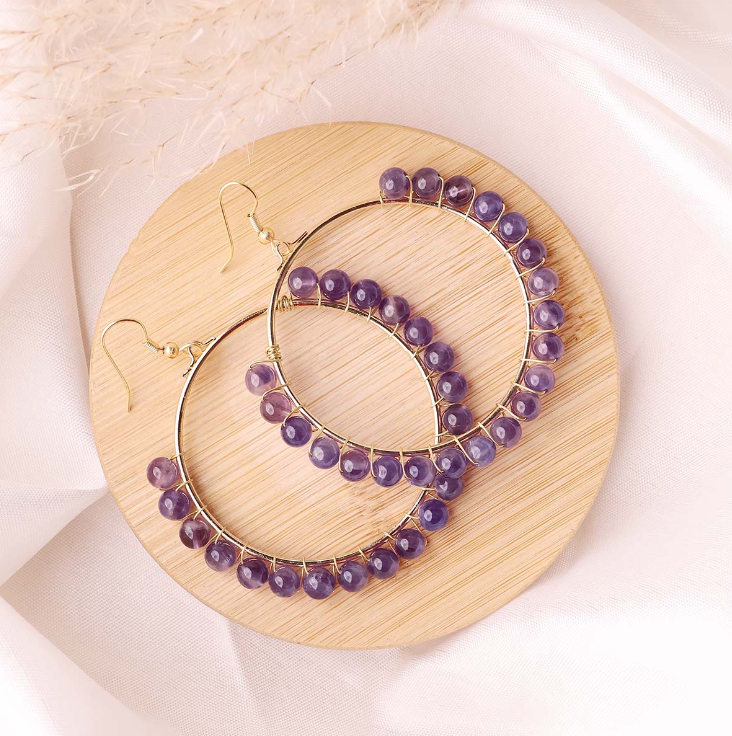 Amethyst Beads Hook Earrings