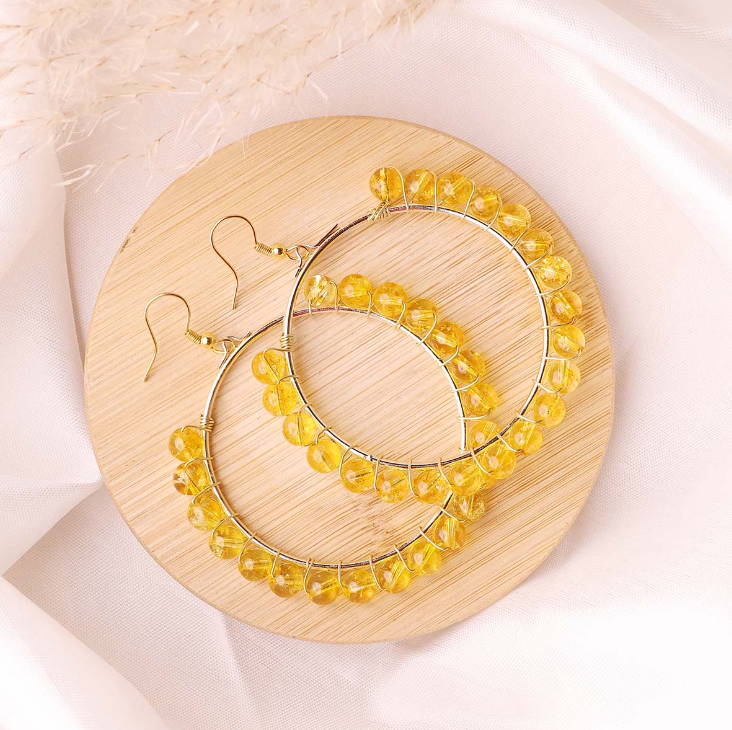 Citrine Beads Hook Earring