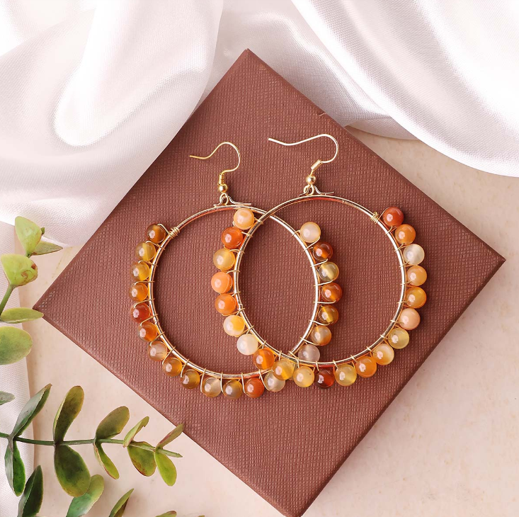 Red Carnelian Beads Hook Earring