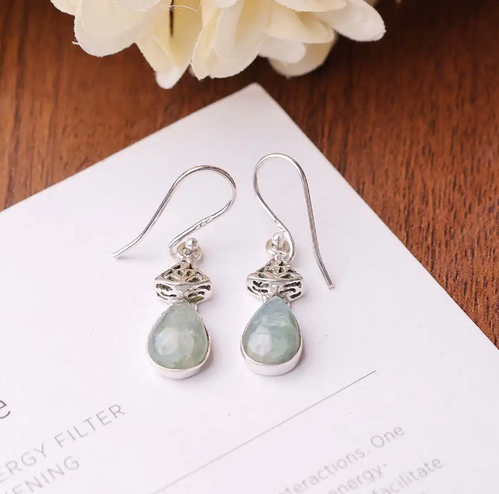 Aquamarine Silver Drop Hanging Earrings