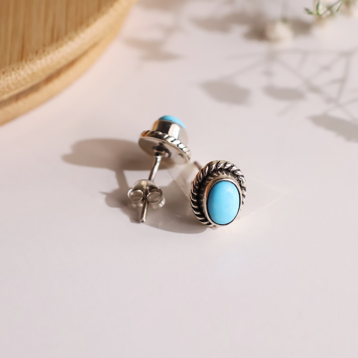 Persian Turquoise Oval Stud Earring