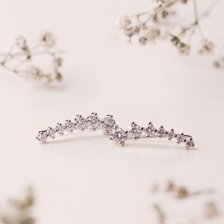 Zircon Ear Climber Earring Silver