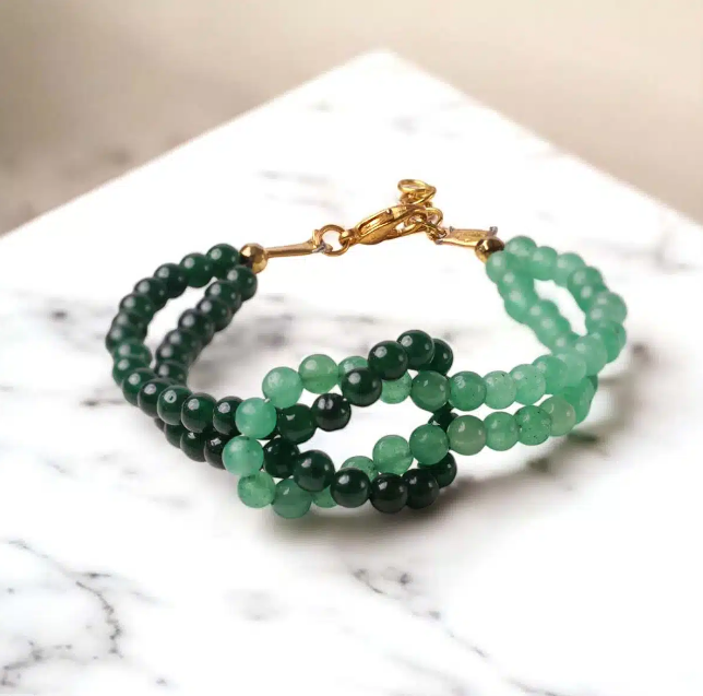 Green Jade & Green Aventurine Knot Bracelet 4mm
