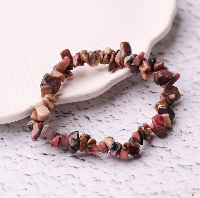 Rhodonite Chips Stone Bracelet