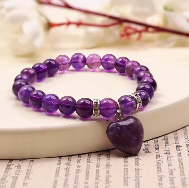 Amethyst Bracelet With Mini Heart Charm