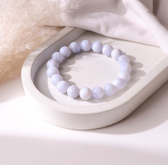 Blue Lace Agate Round Beads Bracelet