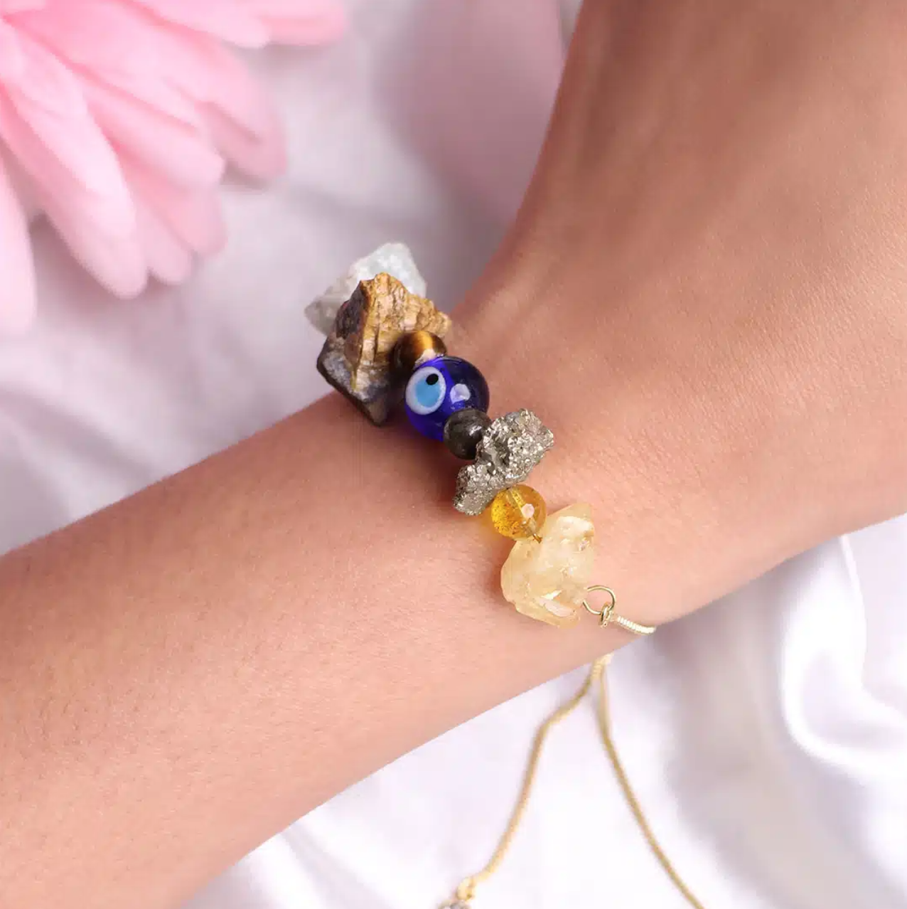 Wealth Bracelet In Raw Stone, Evil Eye Protection