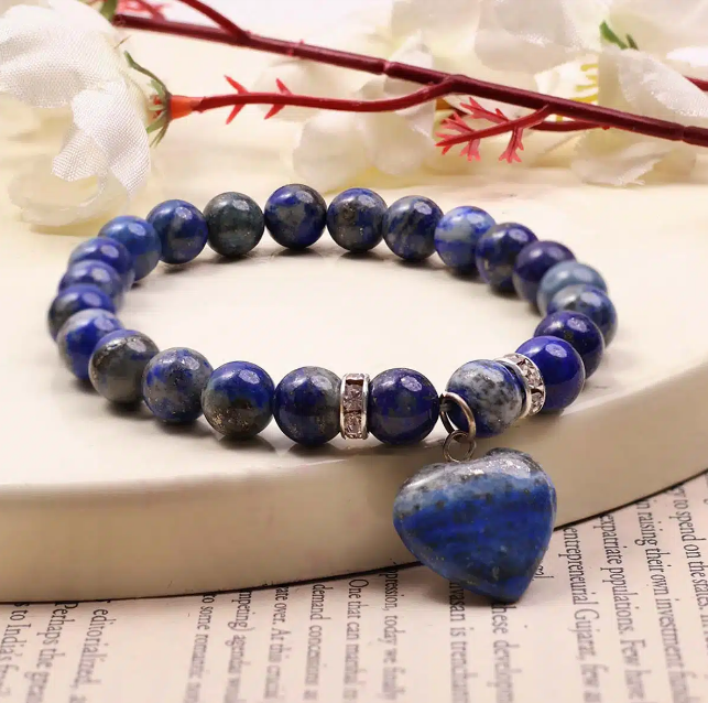 Lapis Lazuli Bracelet With Mini Heart Charm