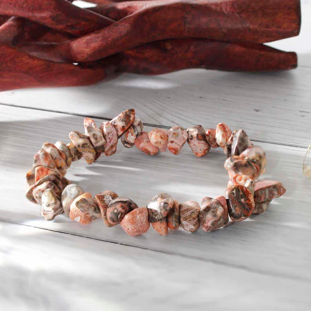 Leopard Skin Jasper Chips Stone Bracelet
