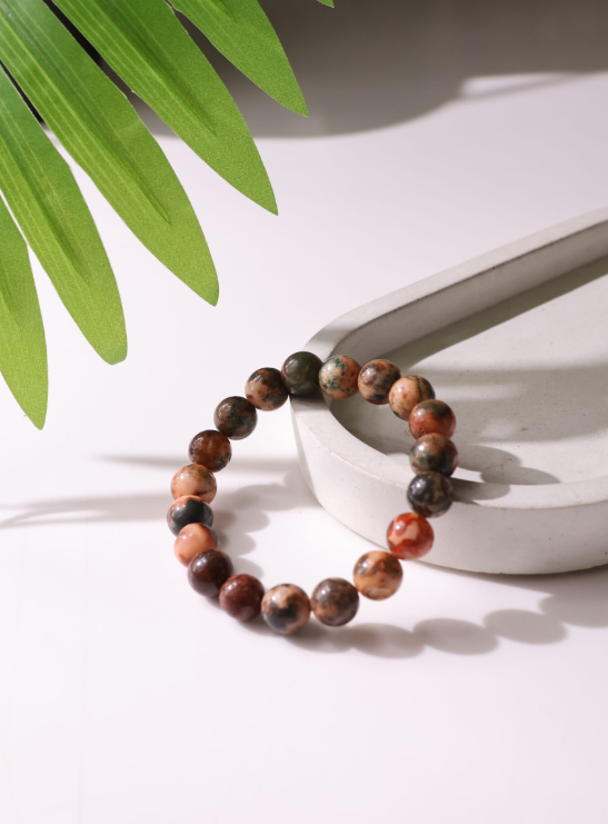 Fire Agate Round Beads Bracelet