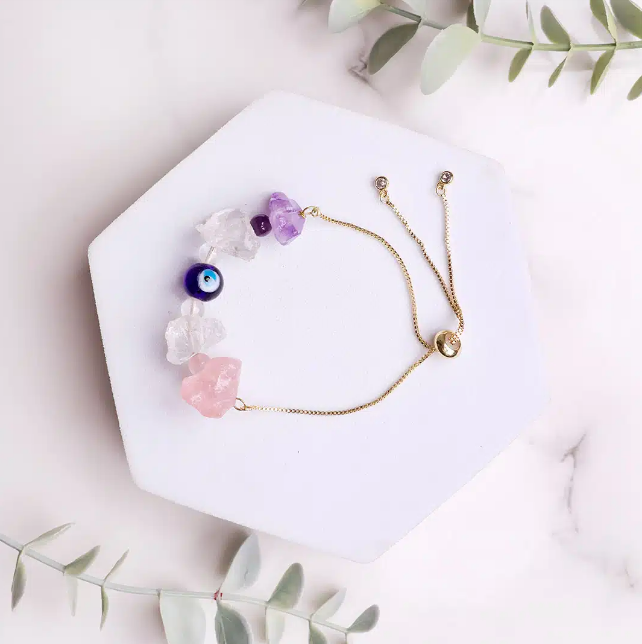 Mental Peace Bracelet In Raw Stone, Evil Eye Protection