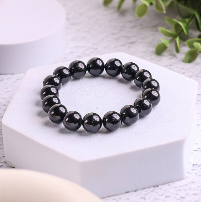 Black Tourmaline Round Beads Bracelet