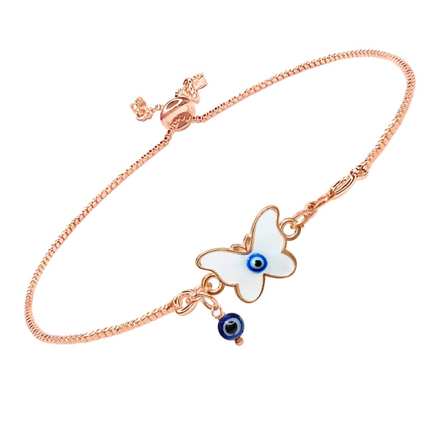 Evil Eye, Mother of Pearl Enamel Butterfly Bracelet