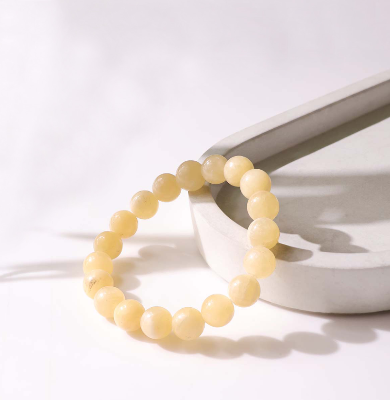 Yellow Calcite Round Beads Bracelet