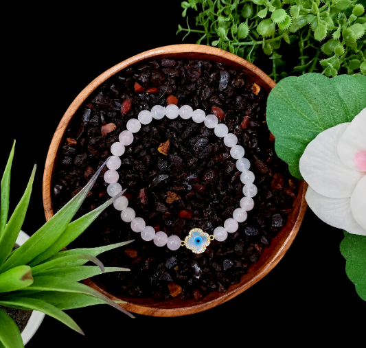 Rose Quartz Evil Eye Bracelet (6mm)