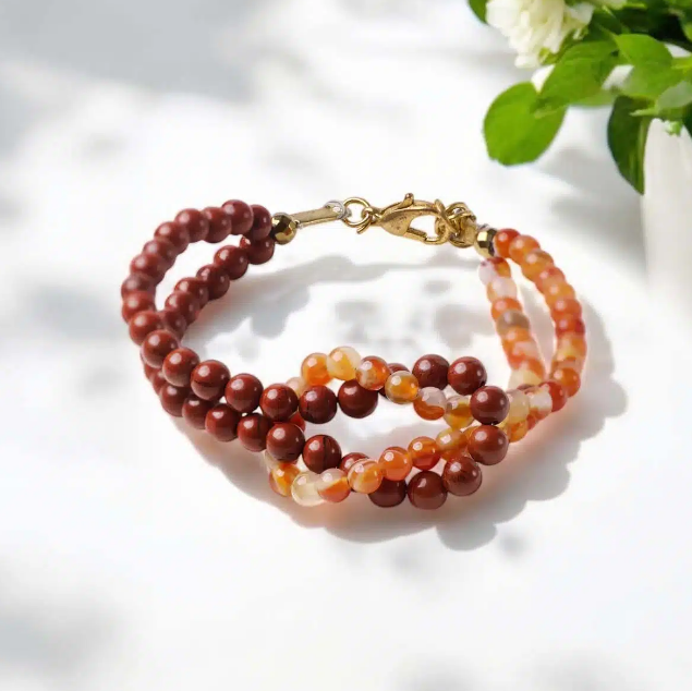 Red Carnelian & Red Jasper Knot Bracelet 4mm