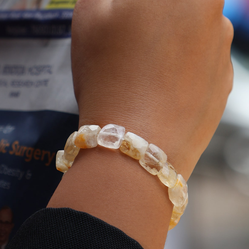 Citrine Square Shape Beads Bracelet