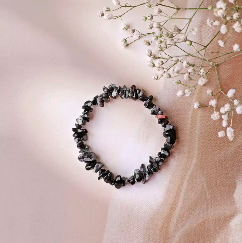 Snowflake Obsidian Chips Bracelet